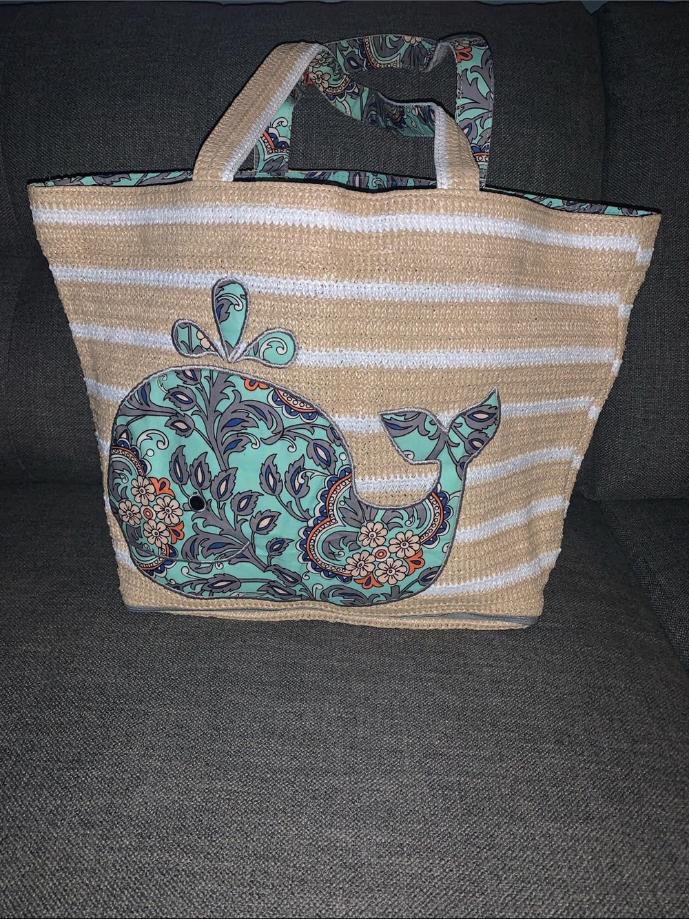 Vera Bradley Tan & Aqua Floral Whale Tote